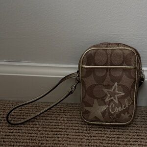 Coach Tan and Gold Star Wristlet
